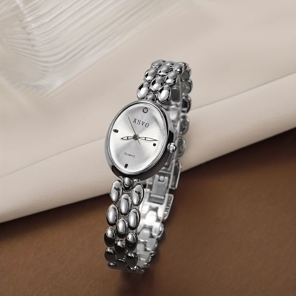 Women’s Oval Dial Watch | Stainless Steel Quartz Fashion Watch