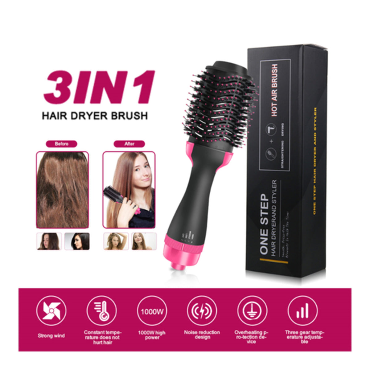 3-in-1 Hair Straightener Brush & Heating Comb – Electric Hair Dryer, Straightener.