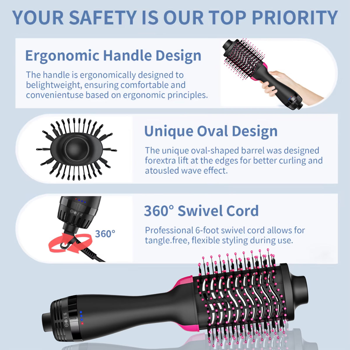 3-in-1 Hair Dryer Brush | Volumizing Hot Air Styling Brush