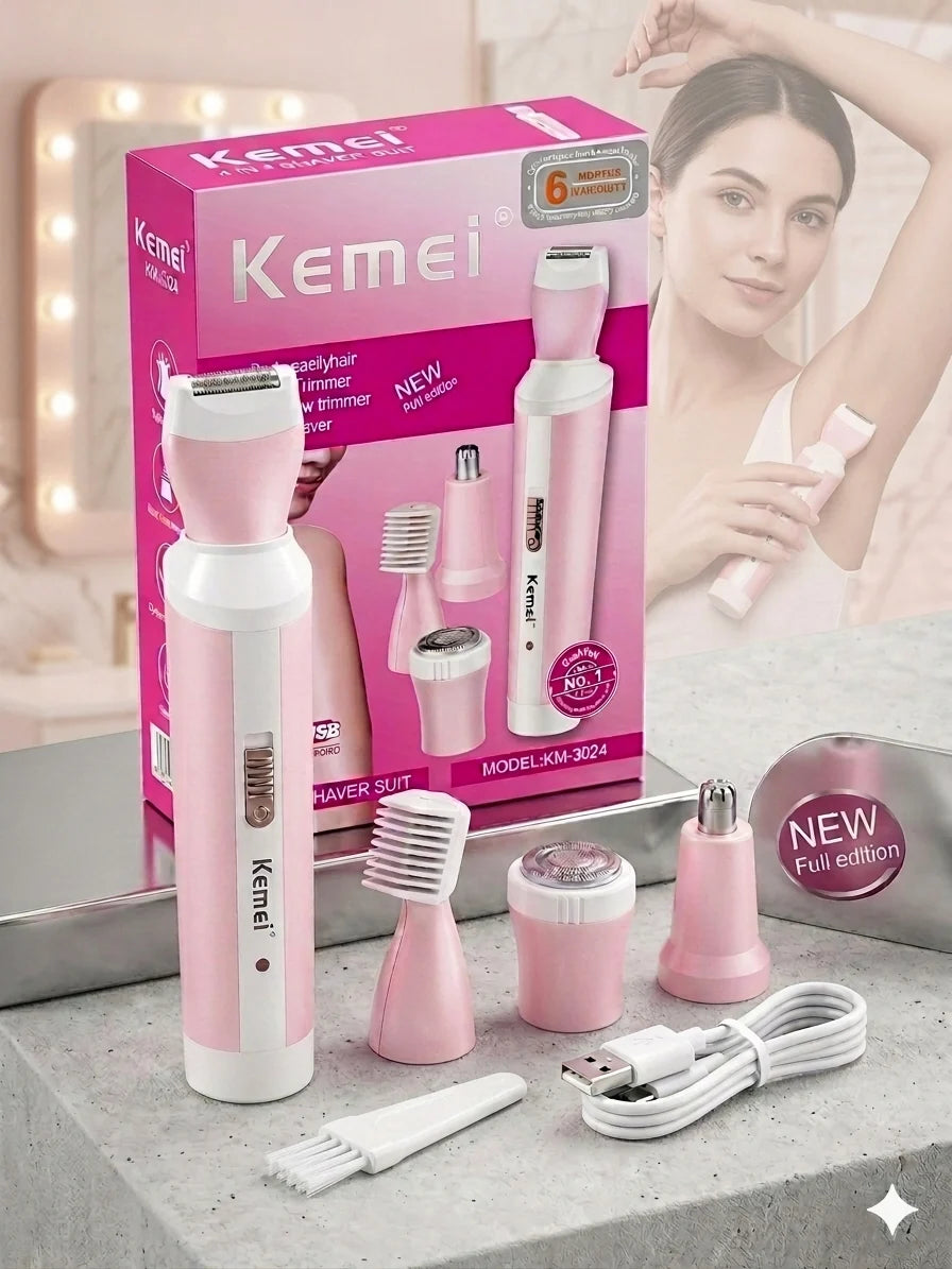 Kemei KM-3024 4-in-1 Shaver – Women’s Body, Face, Nose & Eyebrow Hair Trimmer
