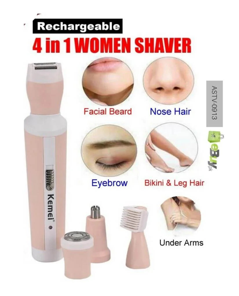 Kemei KM-3024 4-in-1 Shaver – Women’s Body, Face, Nose & Eyebrow Hair Trimmer