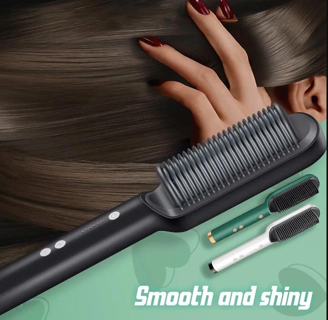 2-in-1 Hair Straightener Brush & Curling Comb – Electric Heated Hair Styling Brush.