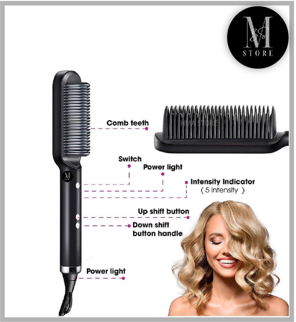 2-in-1 Hair Straightener Brush & Curling Comb – Electric Heated Hair Styling Brush.
