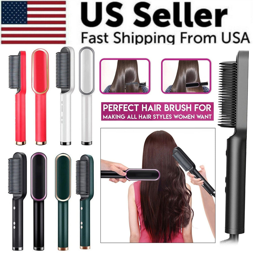 2-in-1 Hair Straightener Brush & Curling Comb – Electric Heated Hair Styling Brush.
