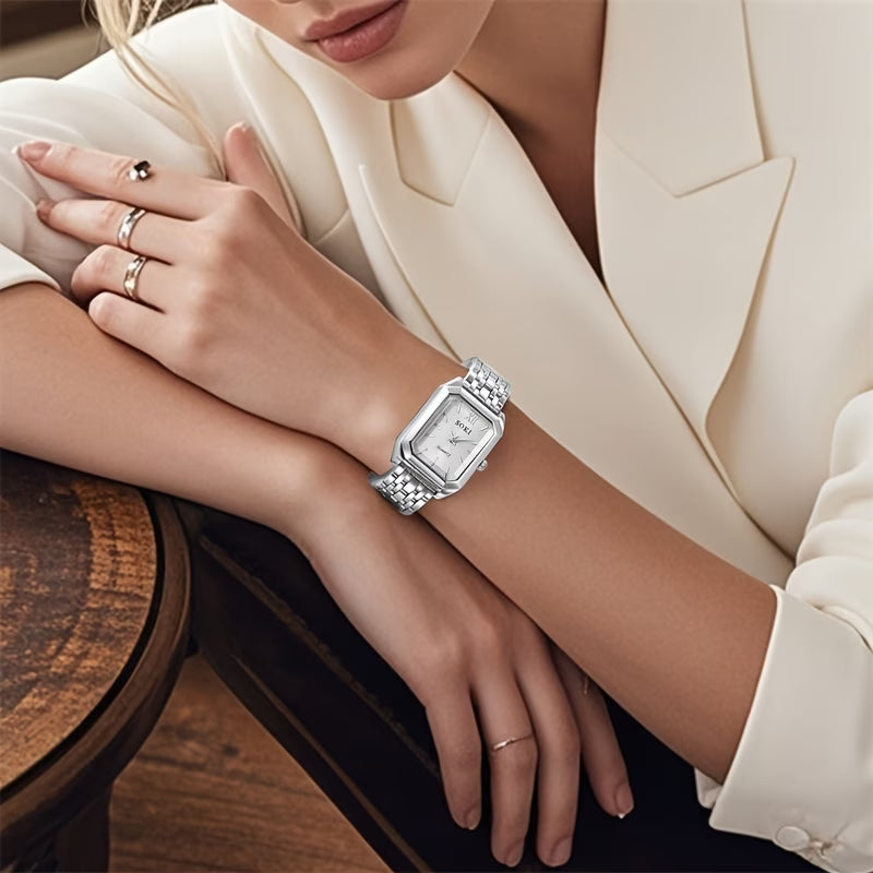 Luxury Rectangular Dial Women’s Watch – Stainless Steel Quartz Fashion Wristwatch