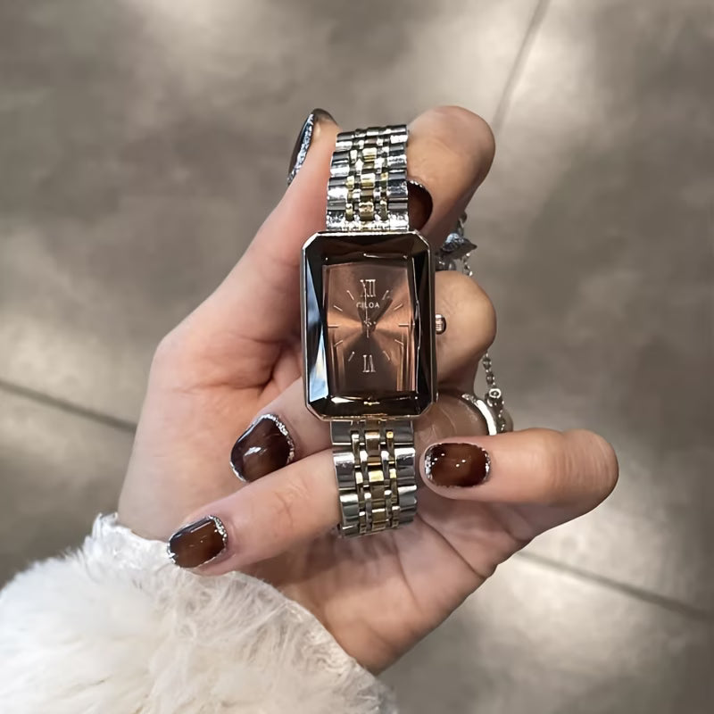 Elegant Square Dial Women’s Watch – Light Luxury Brown Strap Quartz Fashion Wristwatch