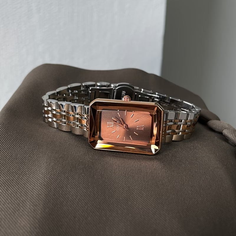 Elegant Square Dial Women’s Watch – Light Luxury Brown Strap Quartz Fashion Wristwatch