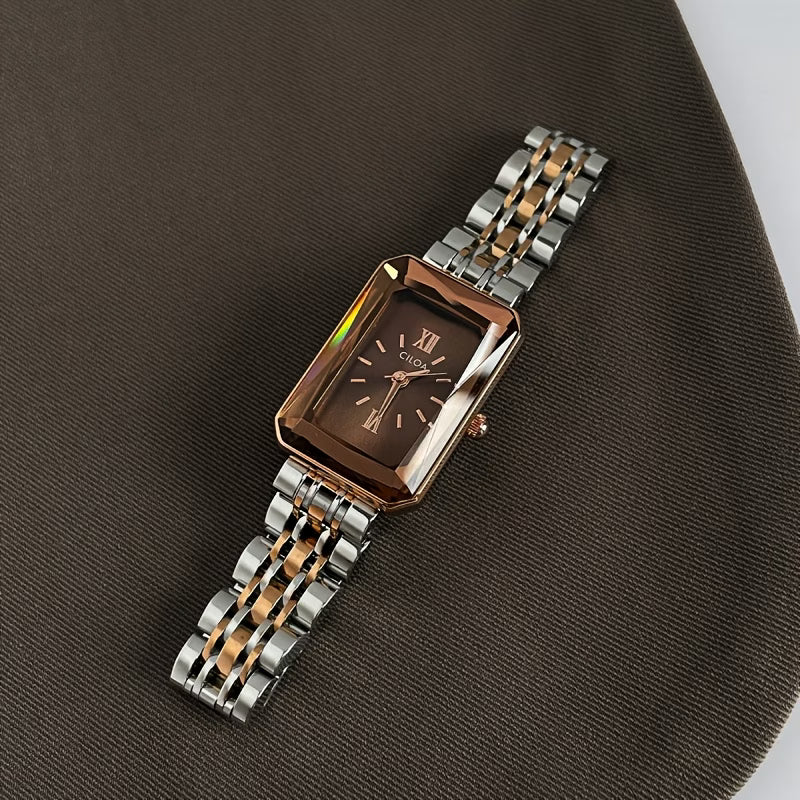 Elegant Square Dial Women’s Watch – Light Luxury Brown Strap Quartz Fashion Wristwatch