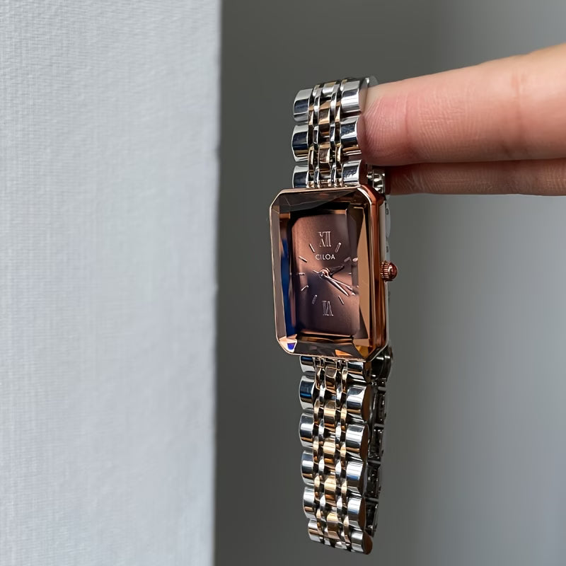 Elegant Square Dial Women’s Watch – Light Luxury Brown Strap Quartz Fashion Wristwatch