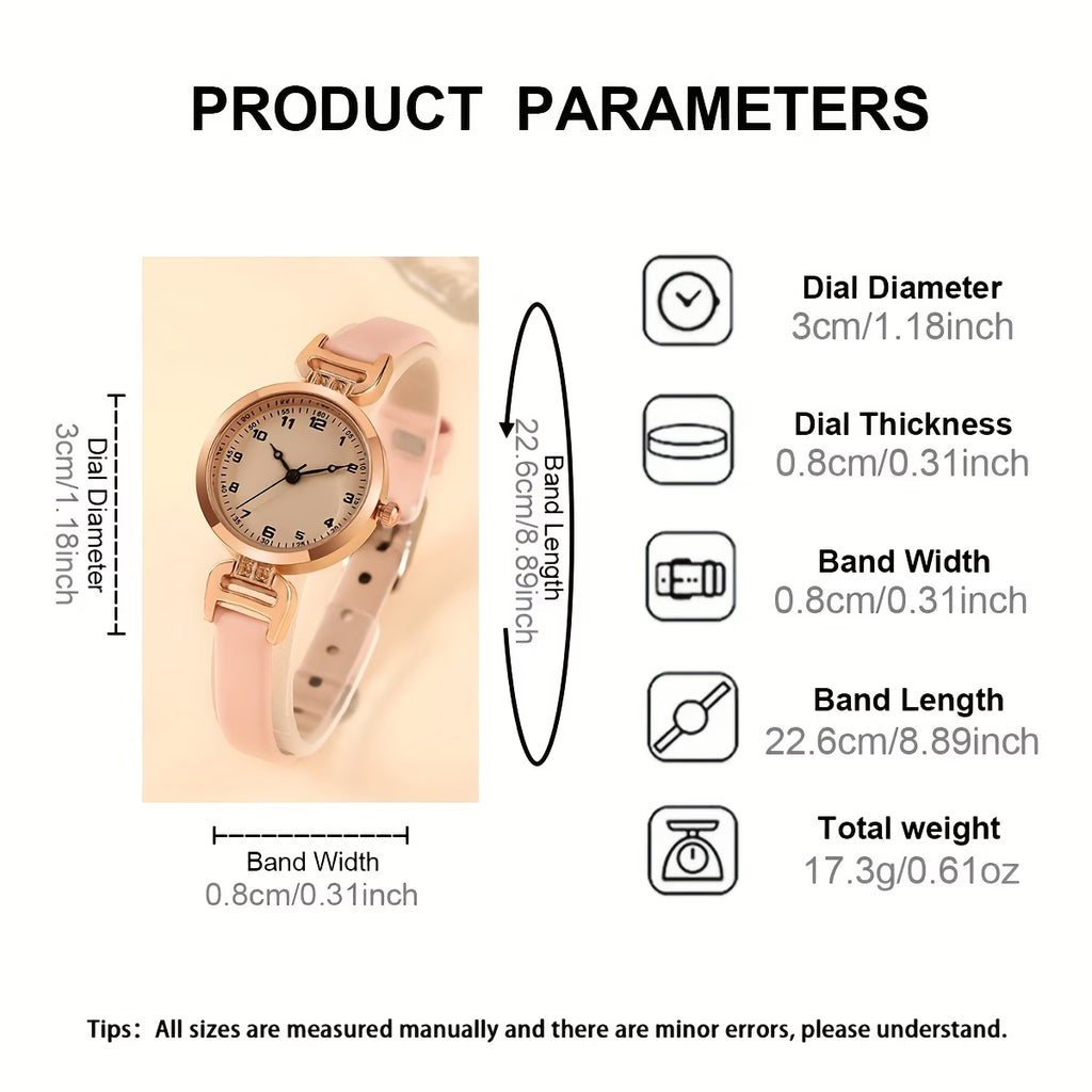 Elegant Women’s Round Watch – Delicate Faux Leather Strap Quartz Fashion Wristwatch