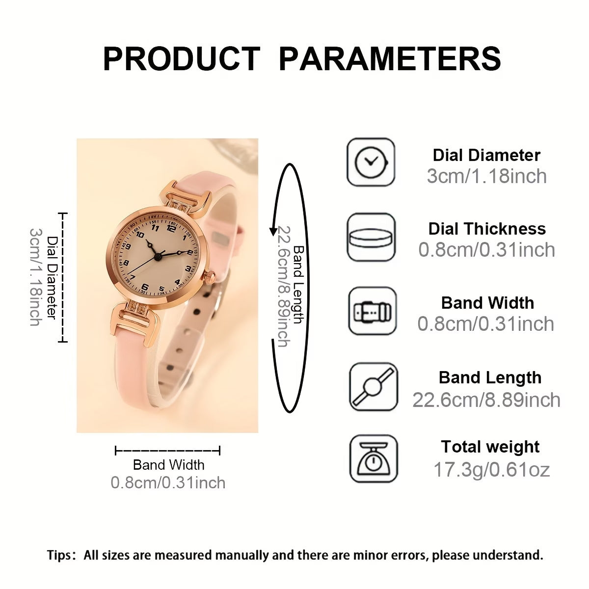 Elegant Women’s Round Watch – Delicate Faux Leather Strap Quartz Fashion Wristwatch