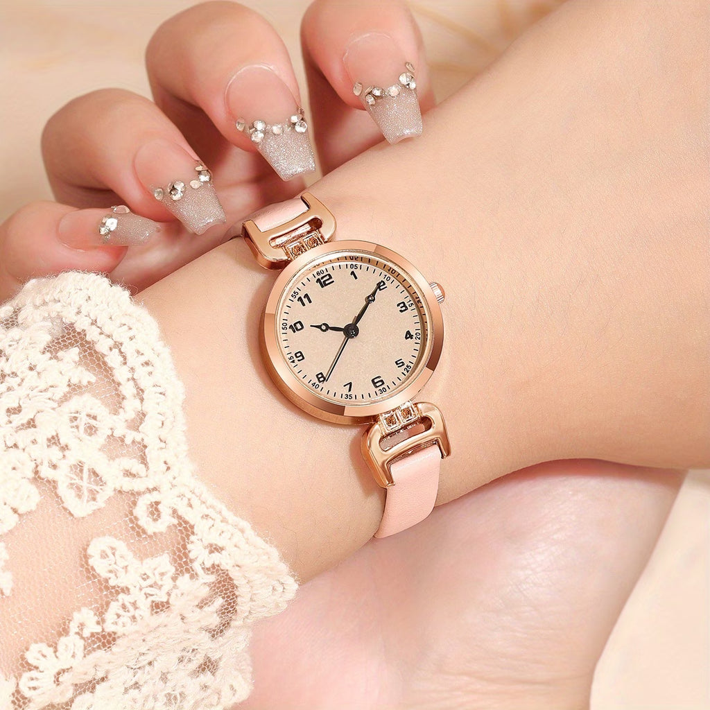 Elegant Women’s Round Watch – Delicate Faux Leather Strap Quartz Fashion Wristwatch